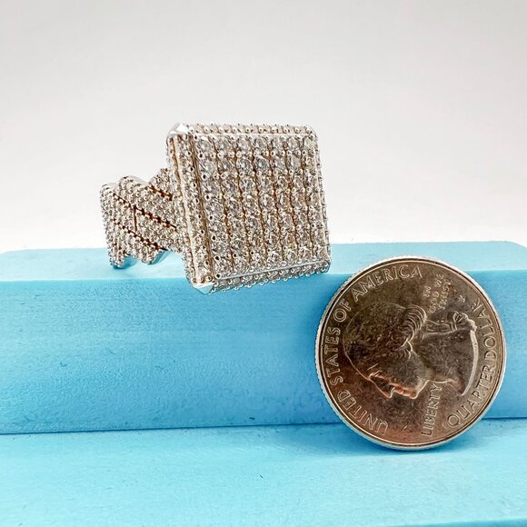 925 Sterling Sliver Moissanite Square Ring Square Cuban band, 3cm wide 3.409ctw - Picture 7 of 7